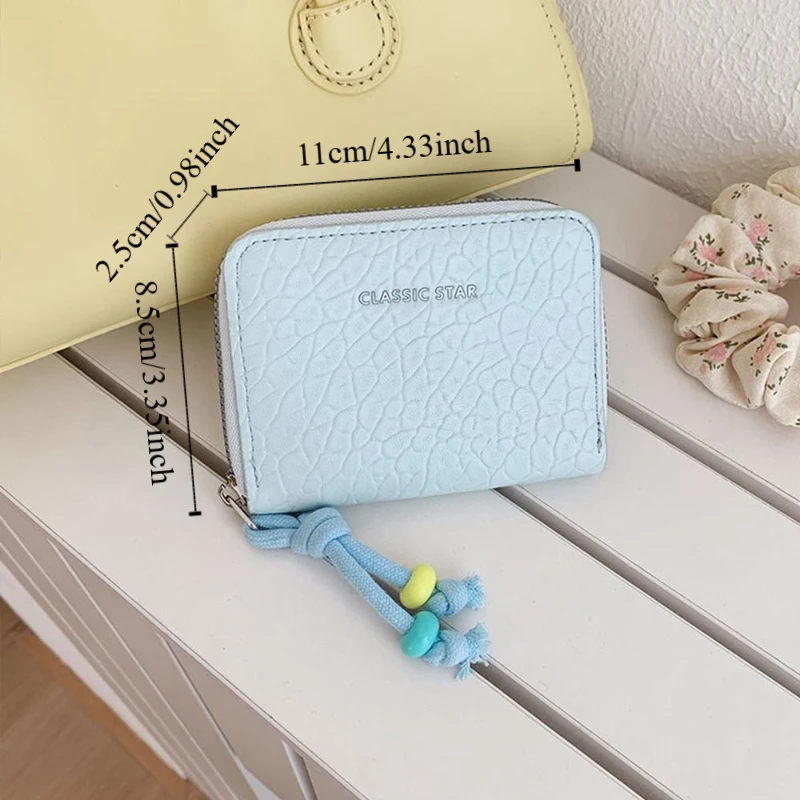 Portátil elegante carteira curta feminina couro do plutônio cor sólida multi cartão carteira casual contas coloridas estudante bolsa titular do cartão