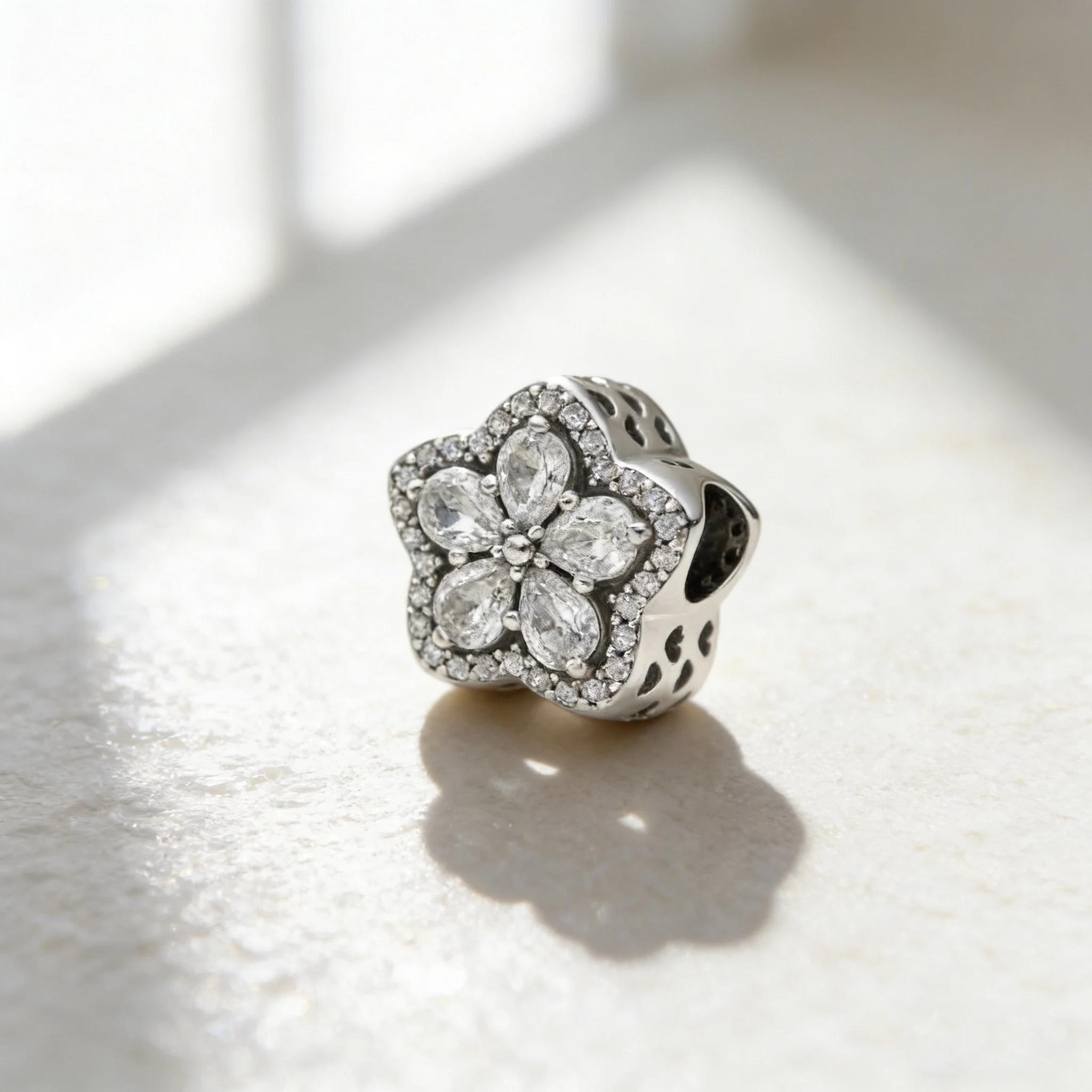 Sparkling Heart Snowflake Square Halo Round Charm Fit for Original Bracelet Beads Suitable for DIY Jewelry and Women's Gifts