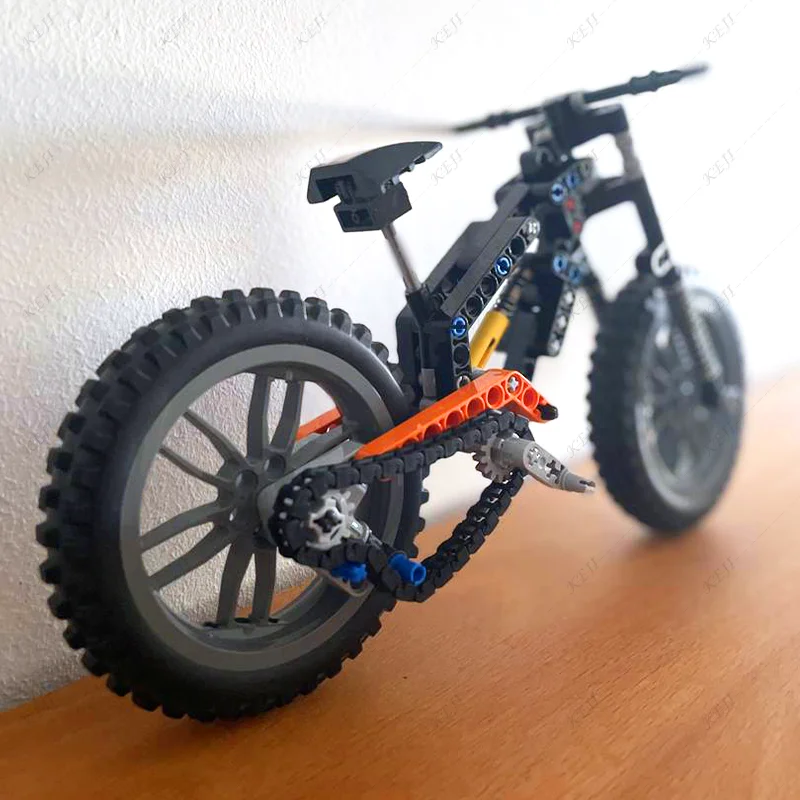 Downhill Mountain Cycling Bike Model Riding Off Road Bicycle Full Suspension MOC Building Blocks Bricks Assembling Set Toys Gift view 3