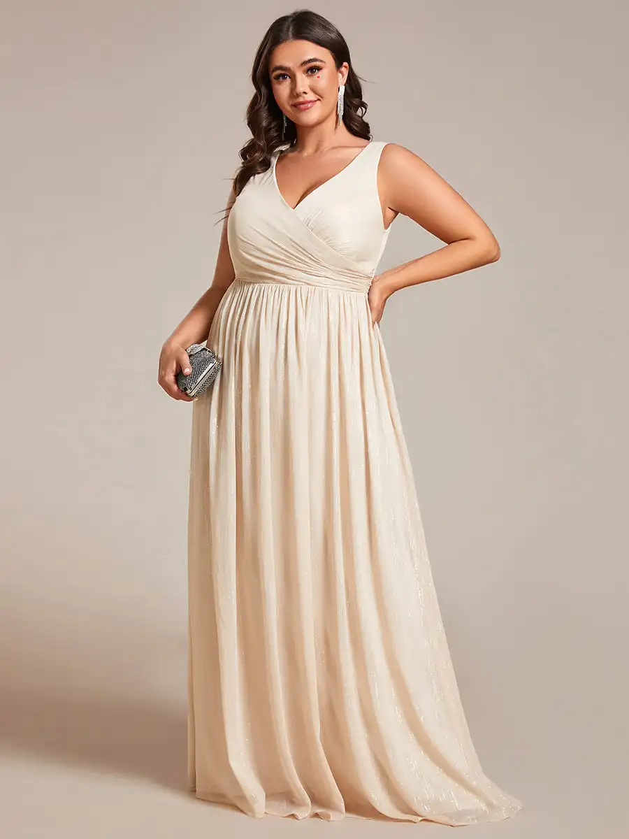 

Plus size Evening Dresses Floor Length V-Neck Sleeveless Glitter 2024 Ever pretty of Sequin A-line Charcoal Bridesmaid Dress