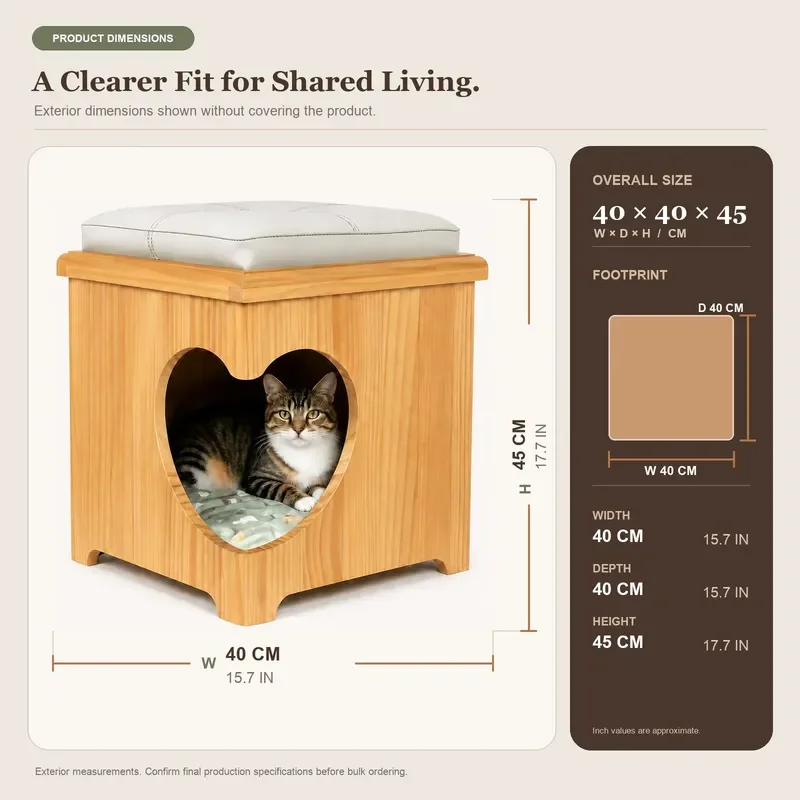 Eco Friendly Multifunctional Human Pet Shared Square Solid Wood Foot Stool Seat Hidden Cat Dog House Modern Luxury Fashion