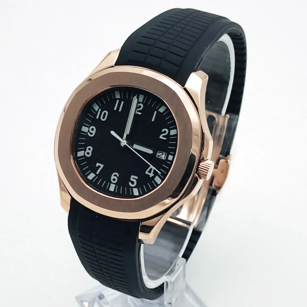 7-Farben-Luxus 42MM NH35 Herren-Mechanische Uhr Wasserdichtes Gummiband Saphirglas Sport Roségold Automatikwerk Uhr