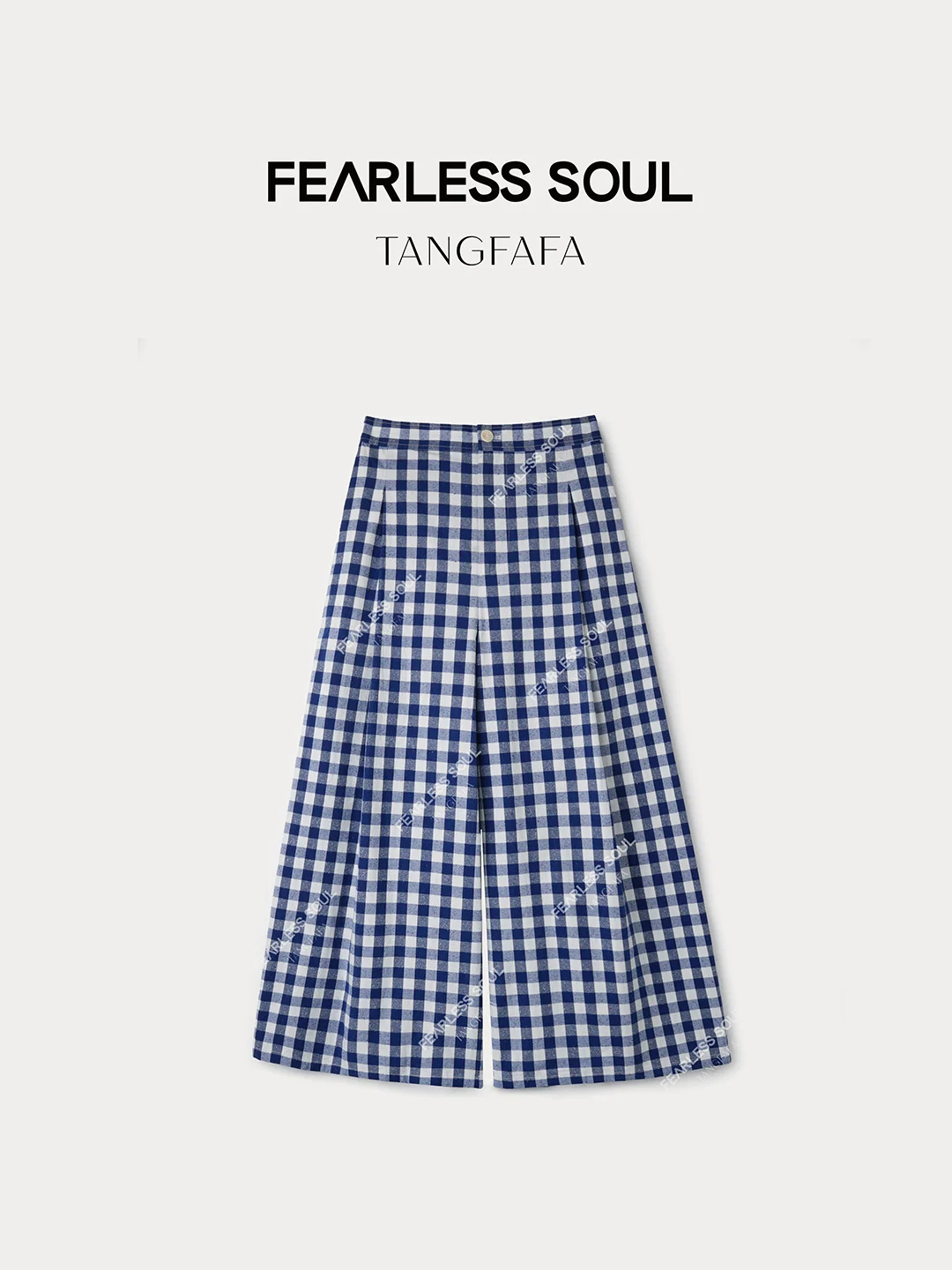 

Tfa 825FP525 Ele Plaid Straight Leg Slimming Wide Leg Casual Pants l Waist Cotton Blend Women's Faion Summer