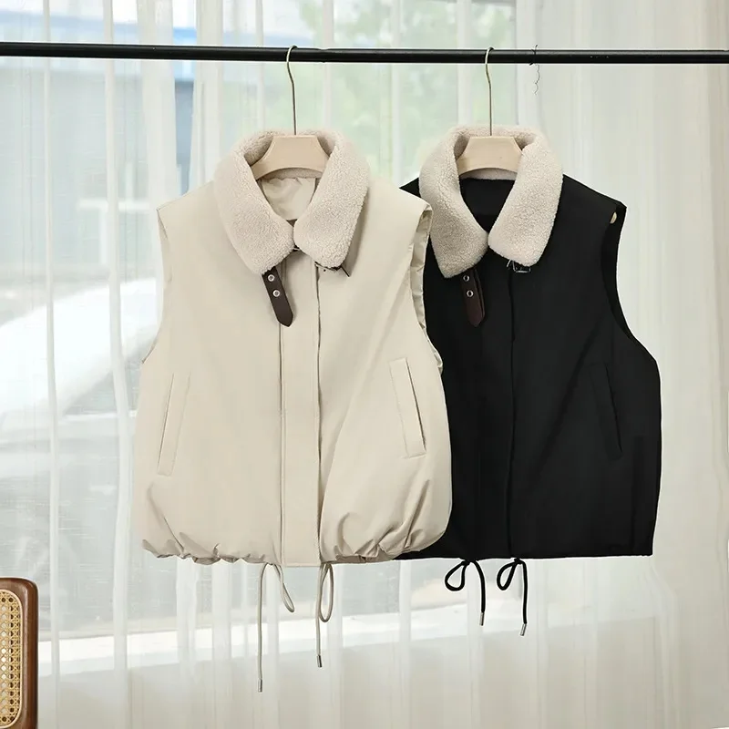 

2026 Новая мода корейский зимний короткий теплый женский жилет без рукавов куртка парки повседневный женский хлопковый жилет пальто верхняя одежда