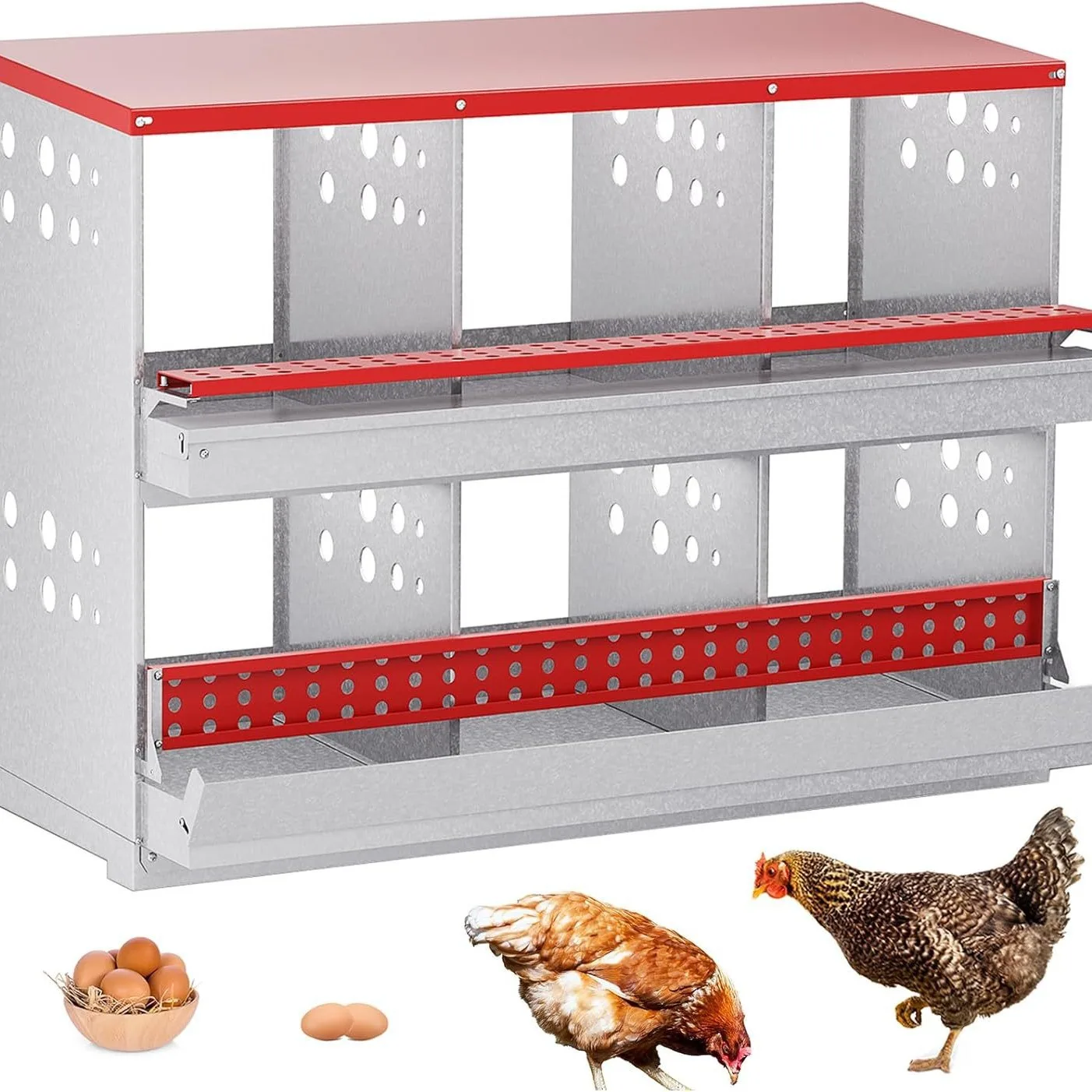 Poultry Double Layer Farmhouse Chicken Egg Laying Box, Chicken Nest Slot 6 holes 8 holes