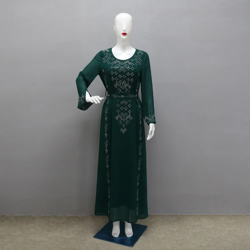 Muslim Dress Dubai Abaya Long Dresses Women Diamond Lace-up Robe Islam Clothing Abaya African Dress for Women Musulman Djellaba