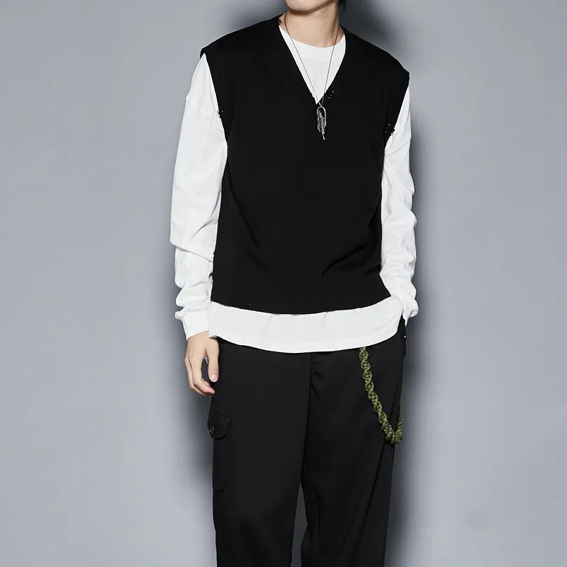 All-Matching Black Gray Woolen Vest Men's Loose All-Matching Korean Style Trend Knitting Sweater Vest Coat Fashion