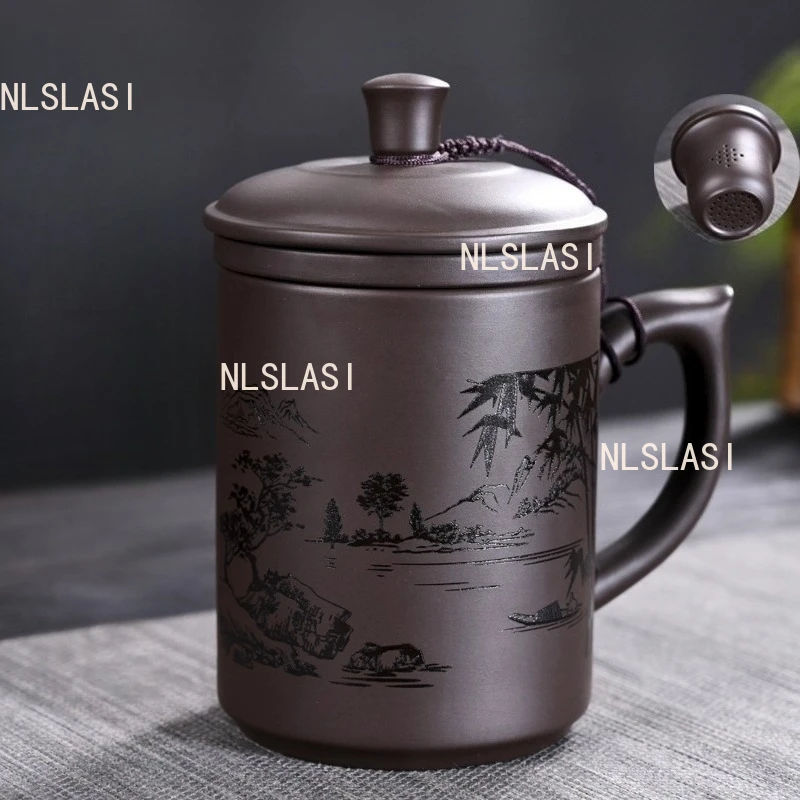 

Antique Purple Clay Teacup Hand-painted Portable Tea Infuser Chinese Tea Cup Traditional Tea Accessories Home Drinkware