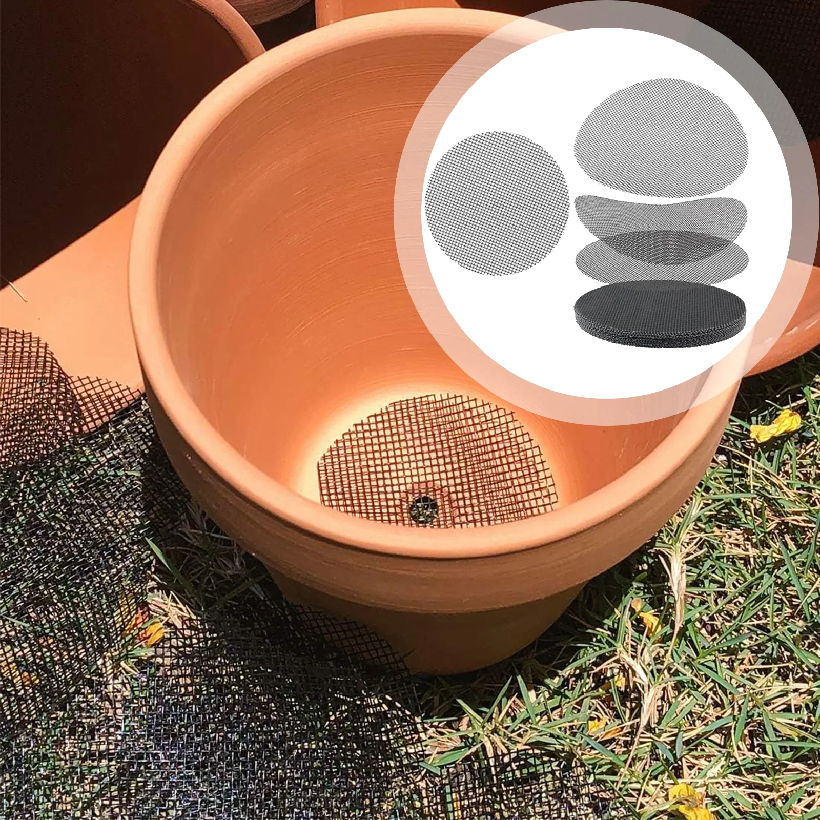 20Pcs 11cm Round Flower Pot Hole Mesh Pad Plastic Drainage Screen Bottom Grid Mat for Bonsai Succulent Planter Gardening