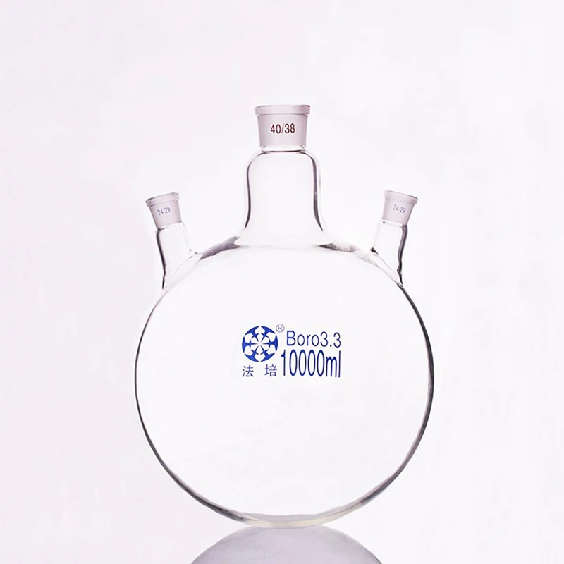 

Three-necked flask oblique shape,with three necks standard ground mouth,Capacity 10000mL,Middle joint 40/38,lateral joint 24/29