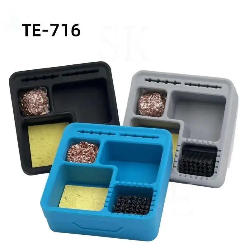 Silicone Tin Slag Box Storage Tools Soldering Iron Sponge PCB Hot Gun Nozzle Cleaning Kit Soldering Silicone Pad Hand Tool Sets