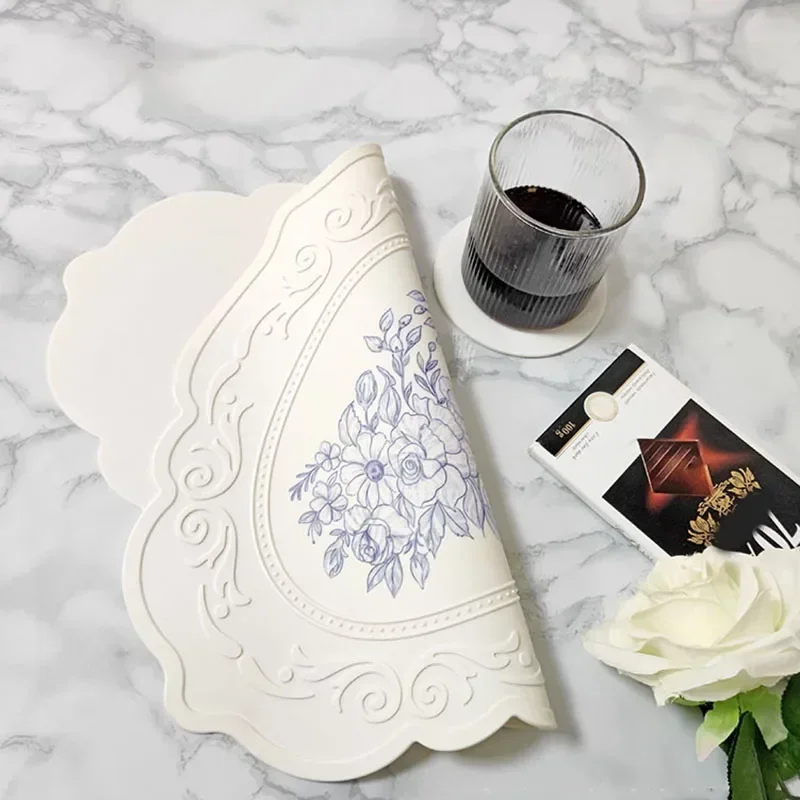 Mantel Individual redondo ovalado de silicona con diseño Retro, almohadilla Floral para café, esteras para vajilla, vajilla antideslizante impermeable para cena, posavasos para tazas