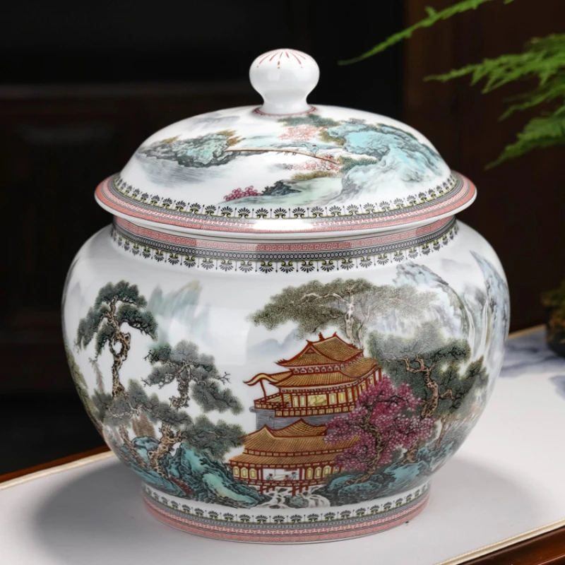 Antique Chinese porcelain oversize tea jar ceramic large-capacity packaging box cake storage