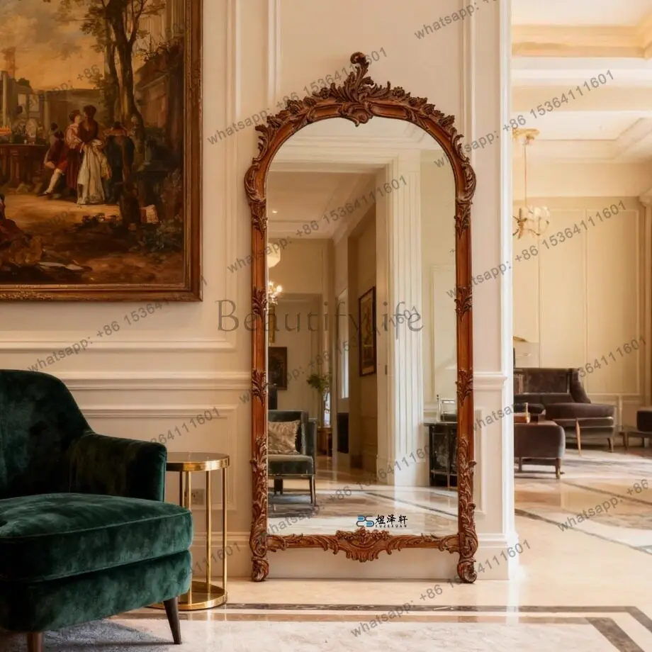 American retro full-length mirror surprised by the dead wind home entrance full-length mirror French medieval carving