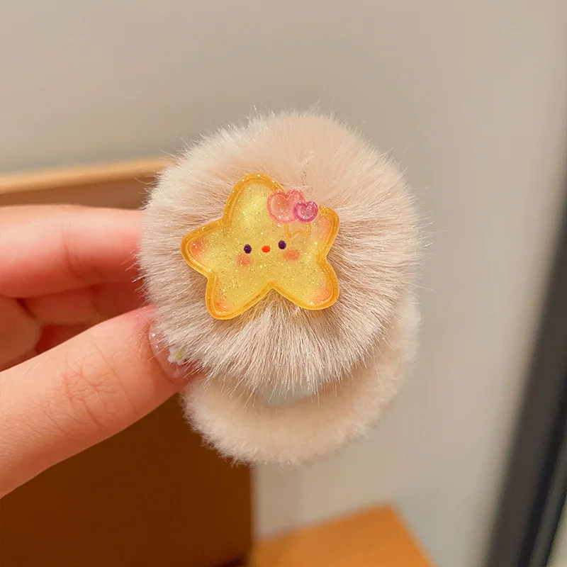 1PCS Colorful Fur Ball Cartoon Animals Girls Kids Lovely Elastic Hair Bands Children Hair Ties Hair Accessories Baby Headwear