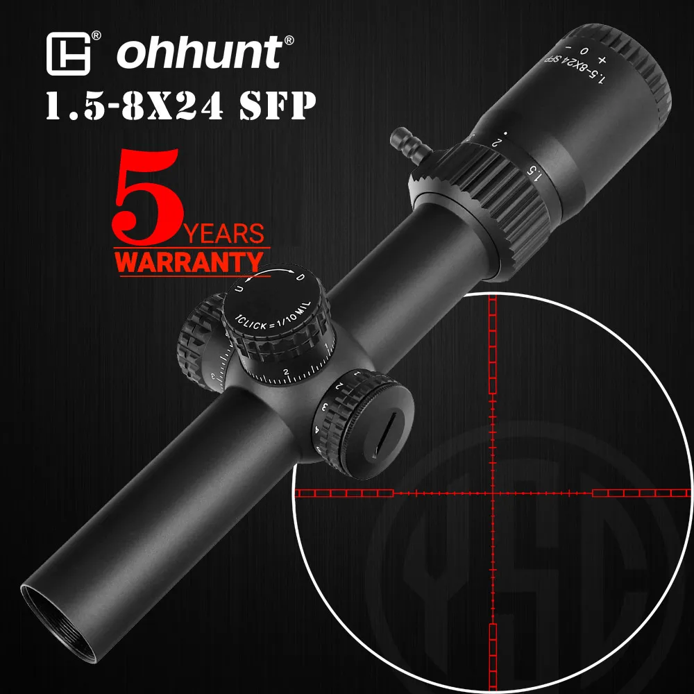 

ohhunt LR 1.5-8X24 SFP Hunting Scope 11 Levels Red Reticle Illuminator Glass Etched Reticle Long Range Scope