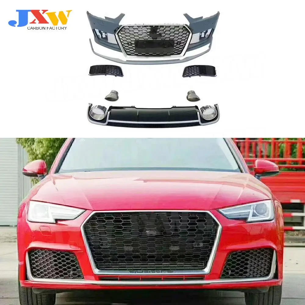 

PP Body Kit Car Auto Front Bumper Rear Diffuser Exhaust Pipes Racing Grills For Audi A4 RS4 2016 2017 2018