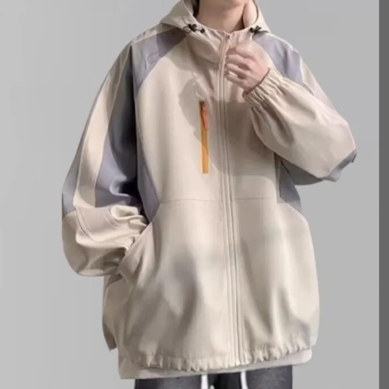 Men Women Oversized Hooded Windbreaker 3Pcs Matching Outfit Loose Long Sleeve Top Wide Leg Denim Pants Set