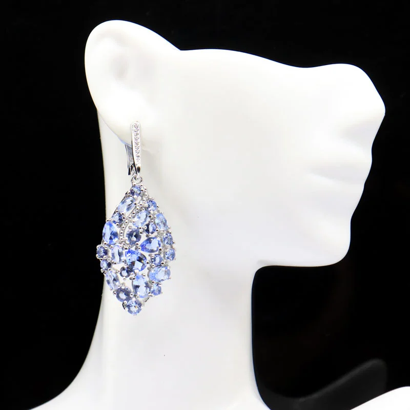 Buy 4 Get 1 Free New Statement Rich Blue Violet Tanzanite White Sapphire White CZ Woman's Engagemen 925 Silver Earrings