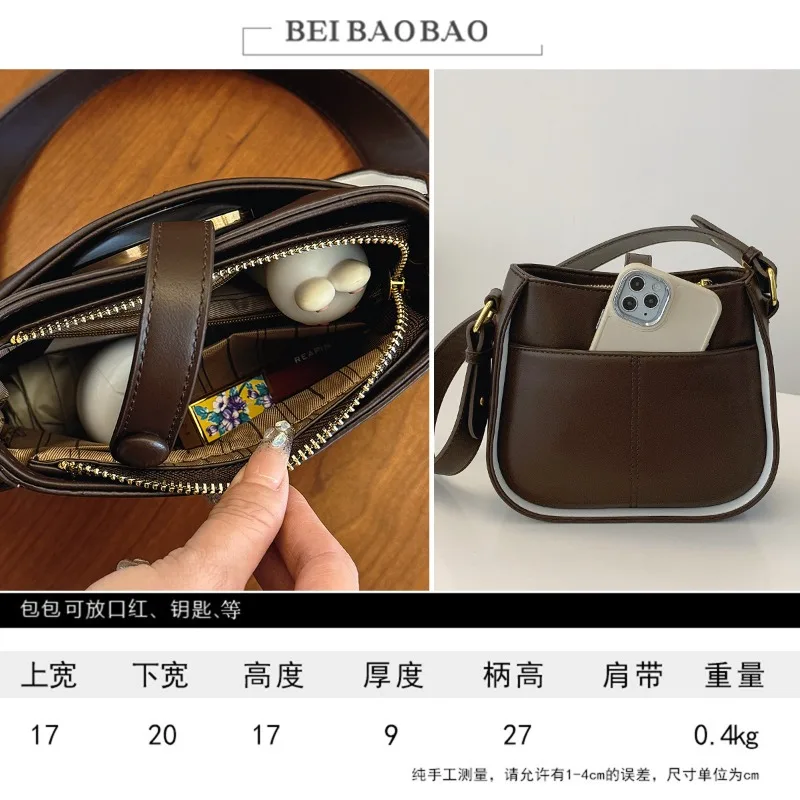 Sac à bandoulière rétro pour femmes, sacs sous les bras, couleur café abricot, ours en cuir de haute qualité, nouvelle collection automne hiver 2025