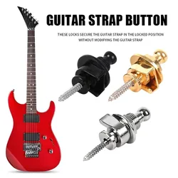 2Set Guitar Strap Locks with Black Washers, Black Bass Security Straplocks Buttons Strap Retainer System Guitar Accessories