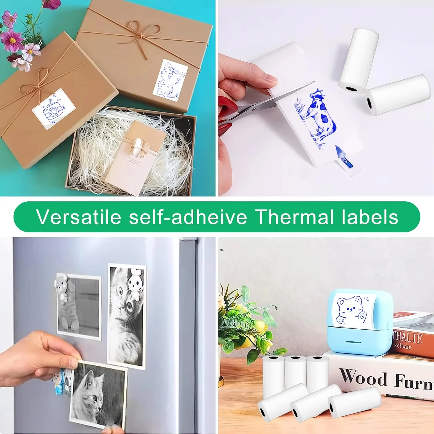 Mini Print Self-Adhesive Paper with Blue Printing Effect, Suitable for Study Notes, Work, Photos, to-do Lists, Memos Inkless