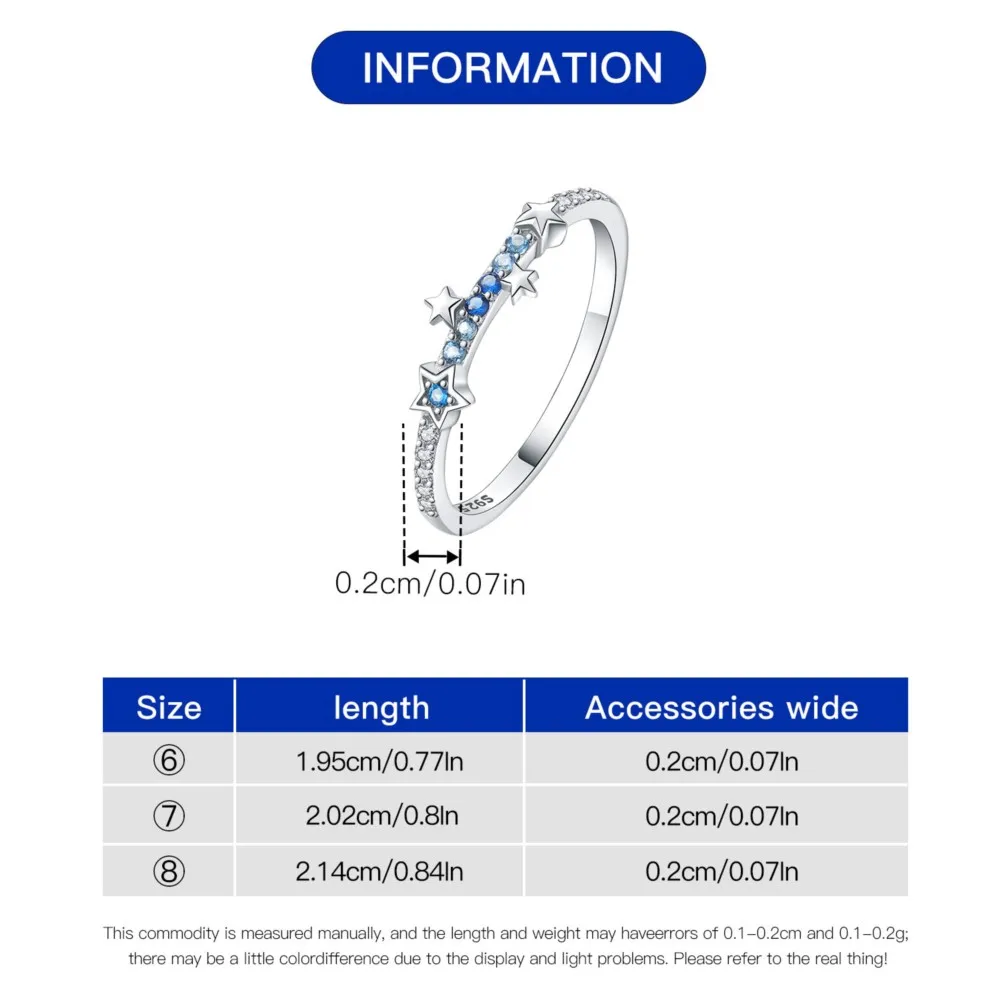 925 Sterling Silver Gradient Zircon Star Closed Ring For Women Finger Ring Personality Jewelry Birthday Party Exquisite Gifts
