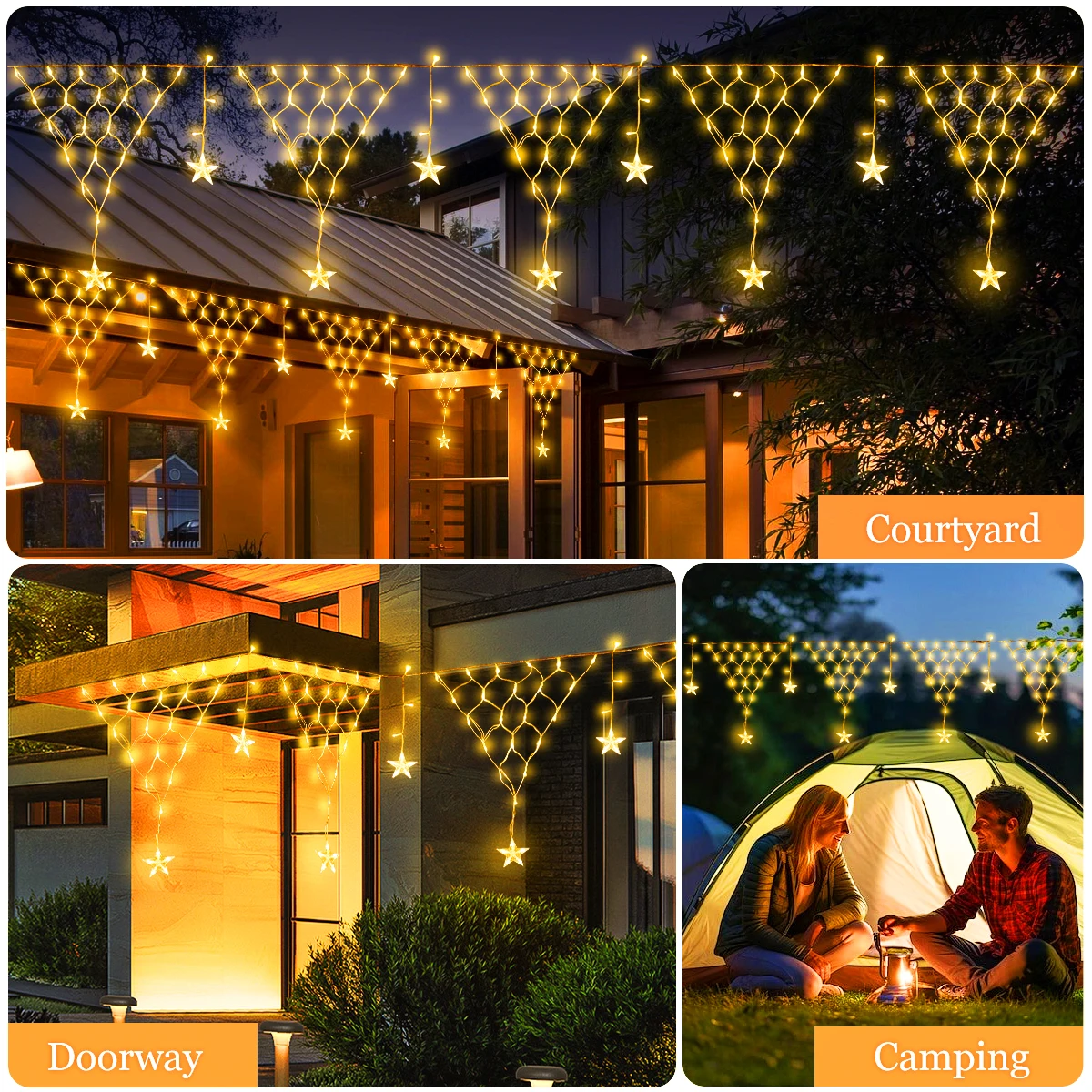 Solar Ice Column Star String Lights Christmas Pentagram Icicle Curtain Light 8 modalità per l\'illuminazione delle vacanze della festa di Halloween