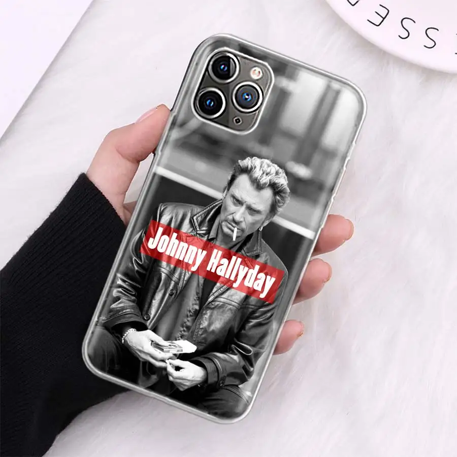 Johnny Hallyday Music custodia per telefono nera per Apple Iphone 12 Mini 14 13 15 Pro Max 11 X XS XR 16 Plus Funda Cover Shell C