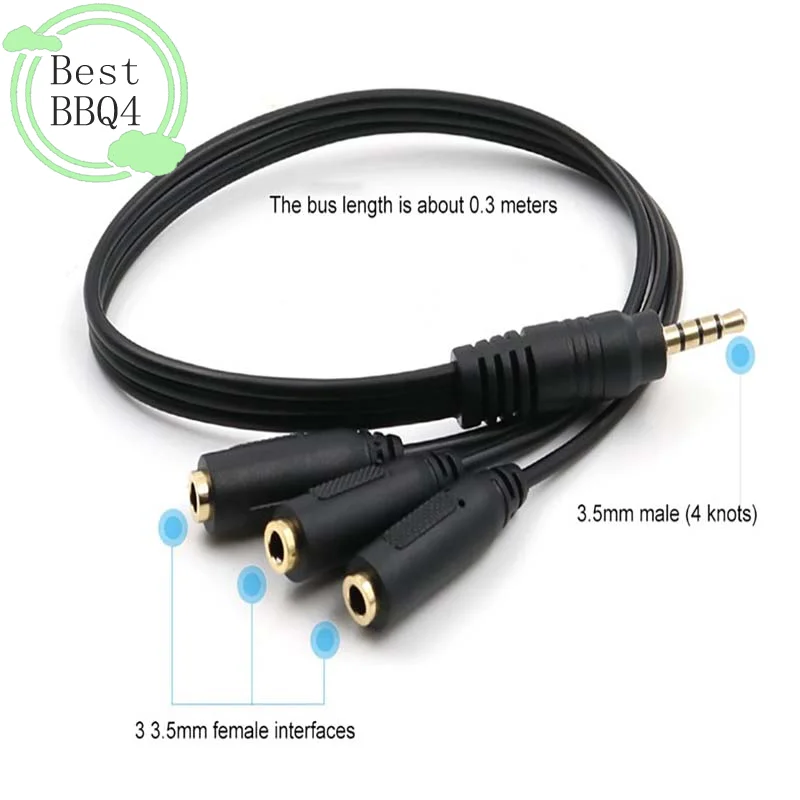 (BBQ4)3Way Port Aux Multi Headphone Earphone Audio Output Adapter 3.5mm Jack HUB Spliter Cable Extender 1Male To 3Female