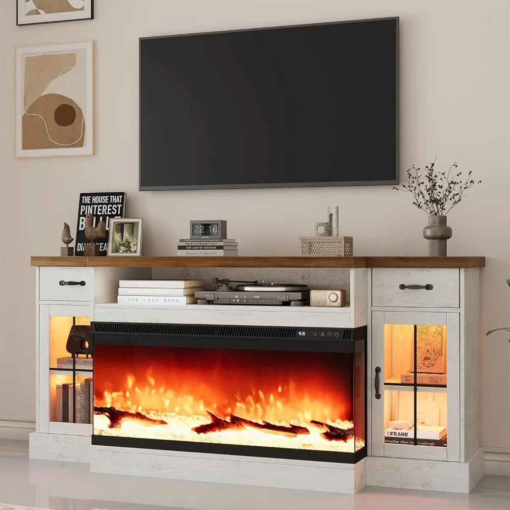 

Ever Winner 40 Electric Fireplace TV Stand for 80 TVs, 70 Entertainment Center with Adjustable Cabinets