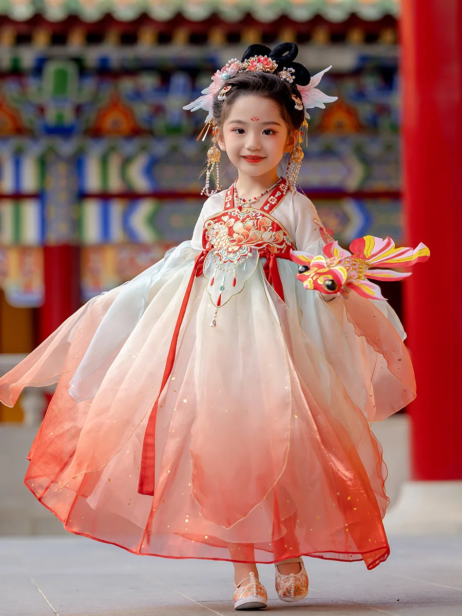 

Hanfu Girls Autumn Clothing Dress 2024 New Baby Ancient Style Jacket and Dress Children's Chinese Style Tang Suit