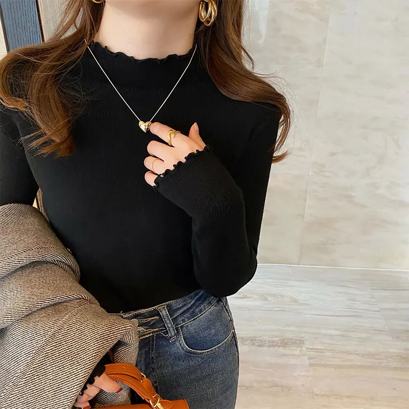 Autumn Winter Knit Jumper Simple Basic turtleneck Pullovers Women Casual Long Sleeve Sweater Girls Korean Fashion Knitwears Tops