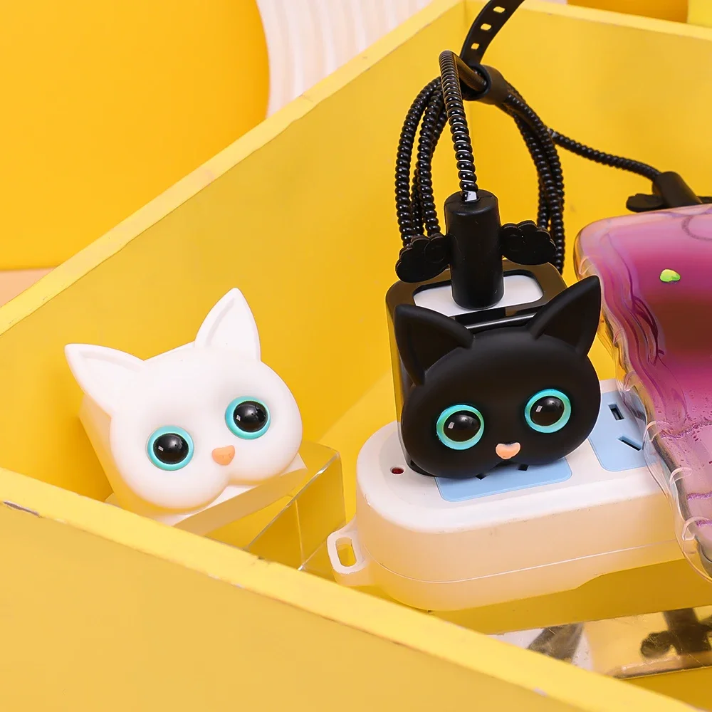 Cute Cartoon Cat Charging Head Protective Cover For Apple IPhone Charger 18W 20W Power Adapter Protector Cable Winder Kit