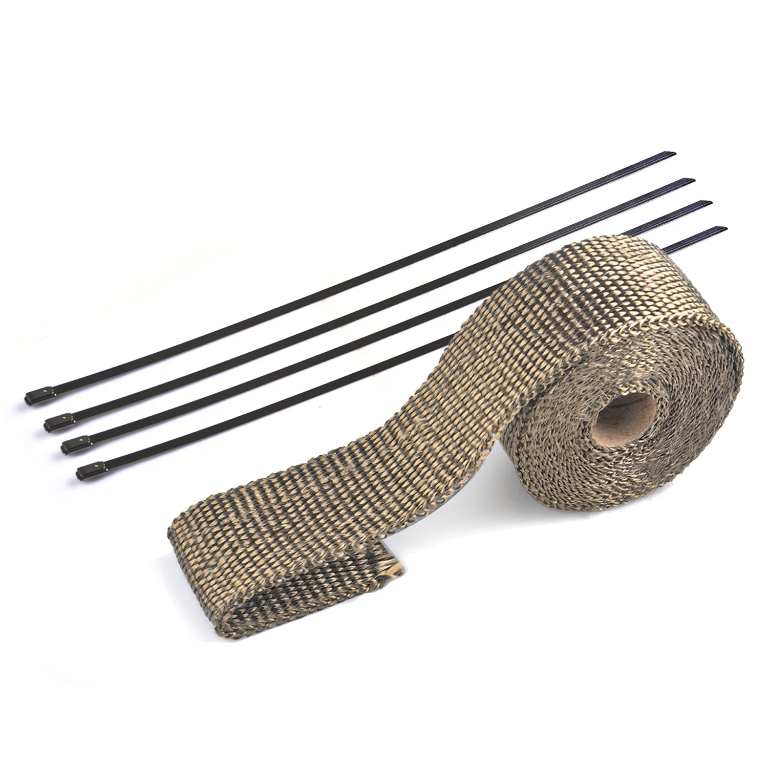 50MM x 5M Black/Titanium Exhaust Heat Wrap Roll for Motorcycle Car Exhaust Pipe Heat Insulation Muffler Tape with Stainless Ties