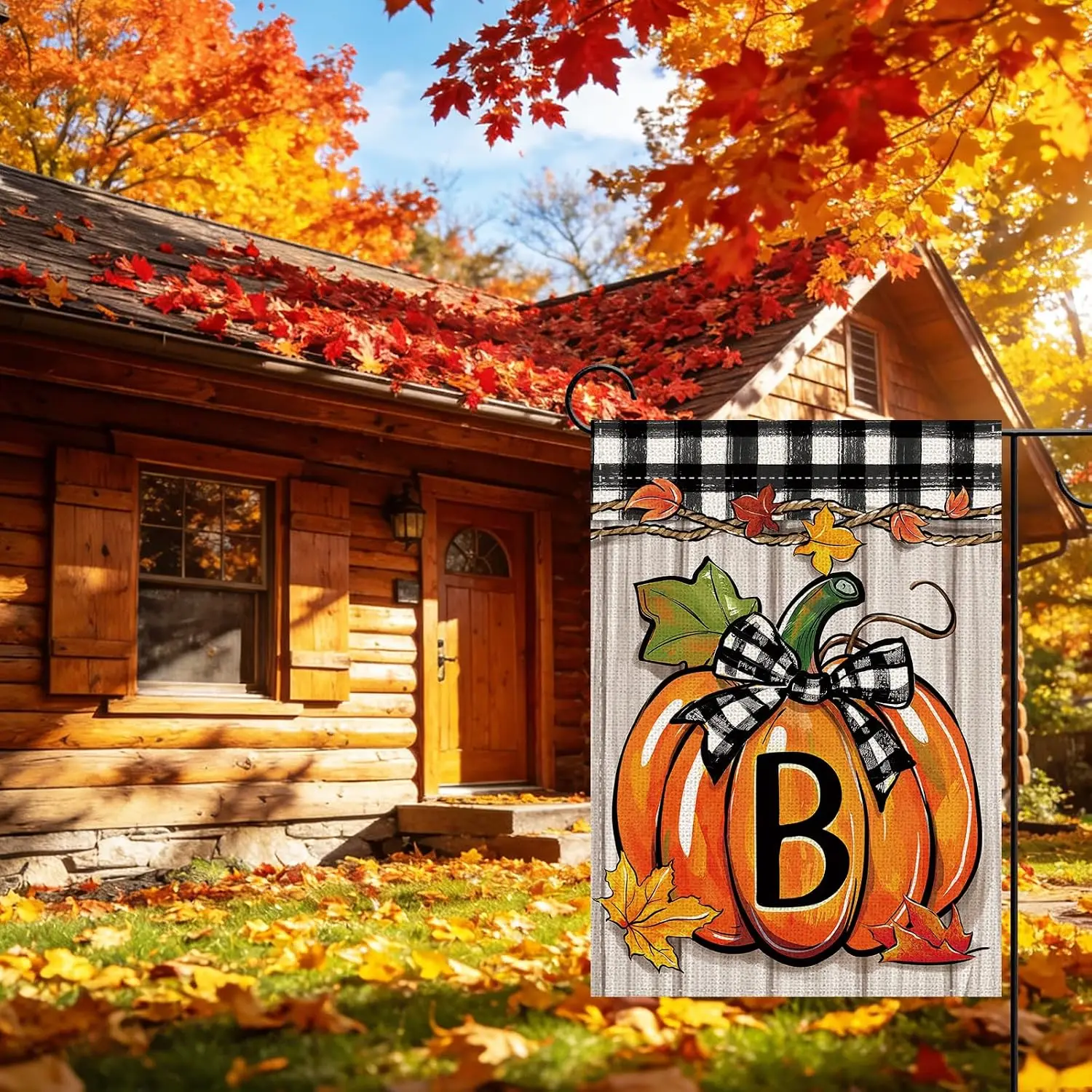 Fall Pumpkin Monogram Letter B Garden Flag, Autumn Thanksgiving | Family Last Name Initial Small Yard Outside Decoration, Fa uui