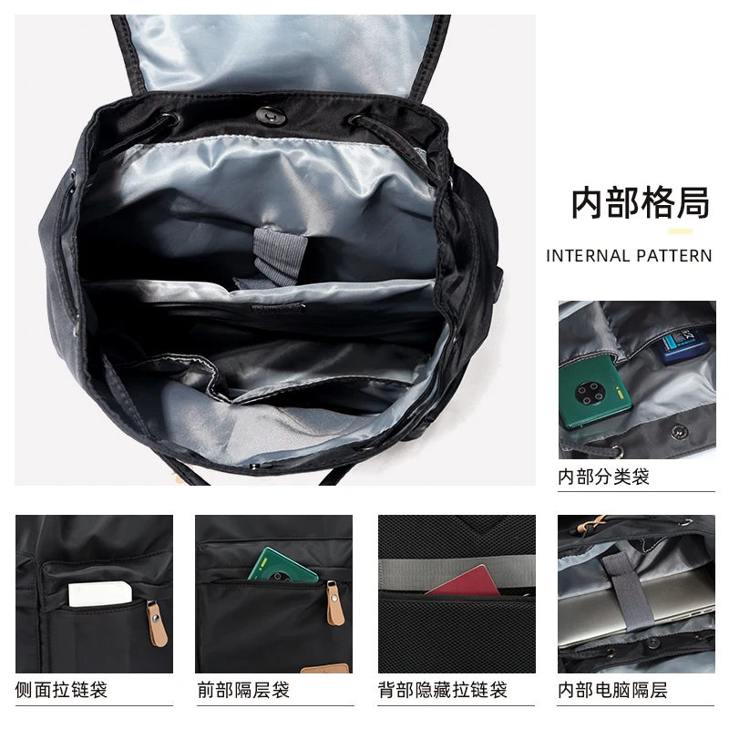 Fashion Men Backpacks Nylon Waterproof USB Charging Bag Casual Travel Korean Stlye Mochila for Travel Vintage School Bag