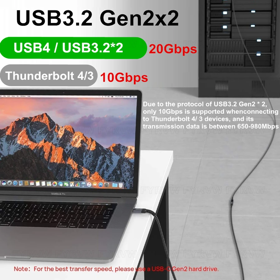 Przedłużacz USB3.2 typu C 20Gbps przedłużacz kabla USB3.2 gen2 2.2 4K 100W kabel USB C męski na żeński do przełącznika Nintendo MacBook