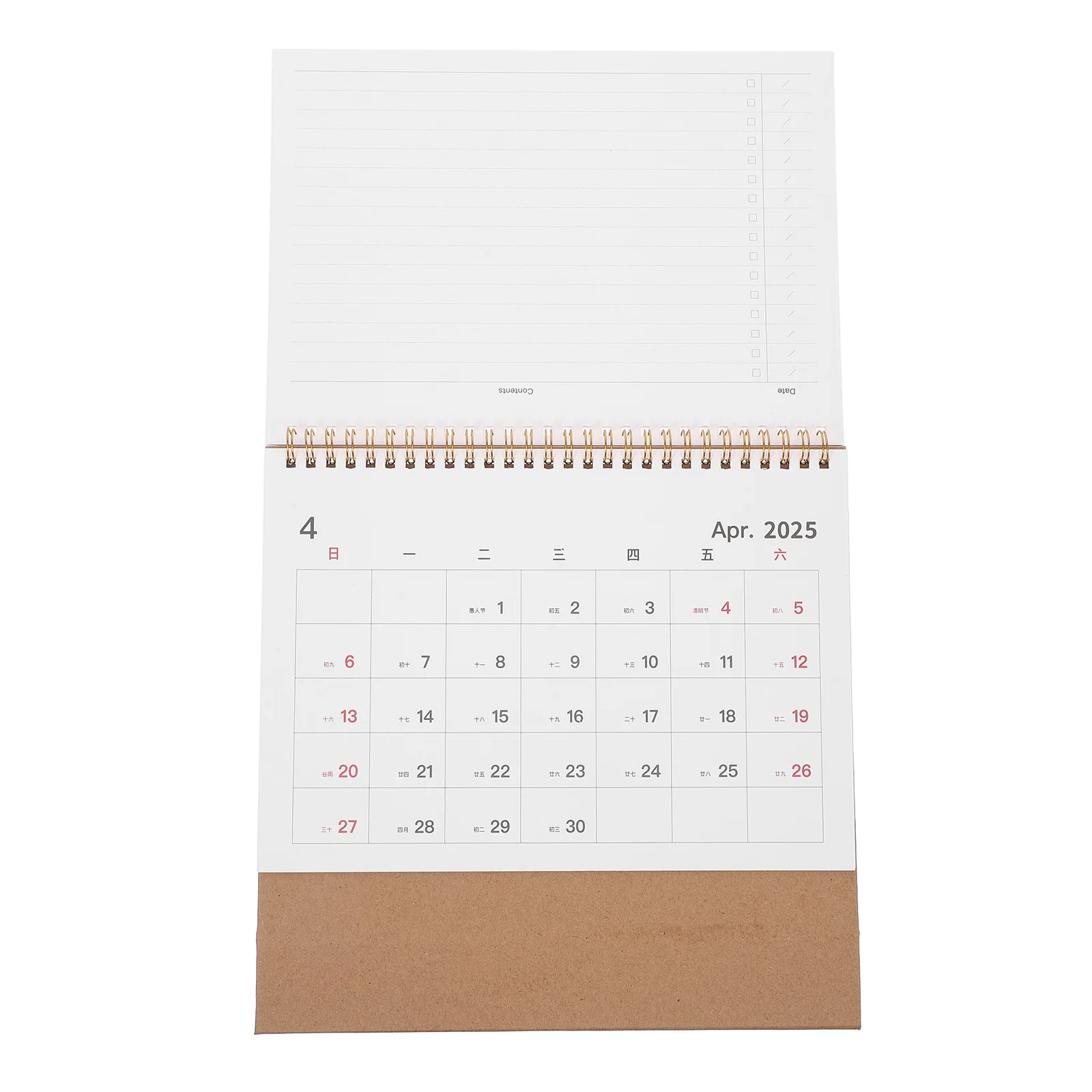 

2025 Standing Desk Calendar Chinese Minimalist Spiral Bound Flip Desktop Calendar Office Home Monthly Planner with Note Space