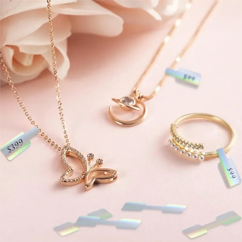 جديد 500 قطعة علامات أسعار المجوهرات كرافت ورقة فارغة تسميات ذاتية اللصق مستطيل شكل الدمبل للملابس حلقة سوار