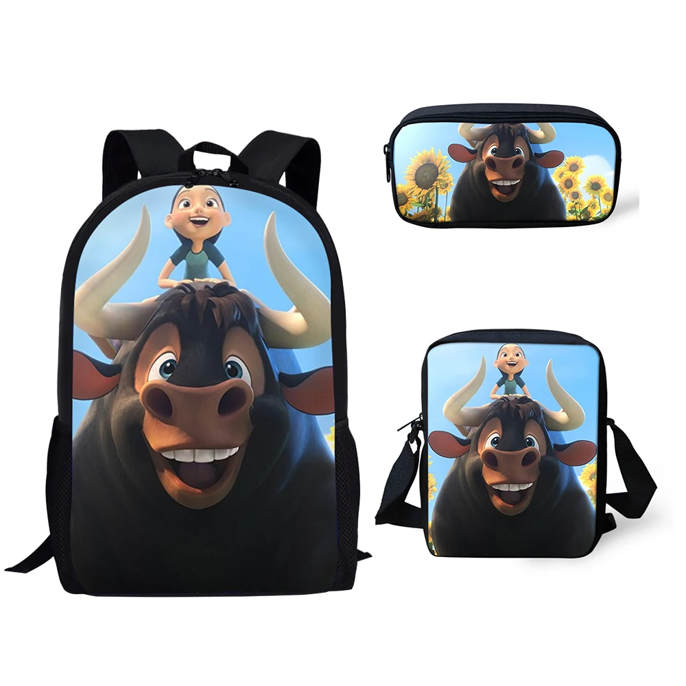 Hip Hop Youthful Ferdinand 3D Print 3pcs/Set Student Travel bags Laptop Daypack Backpack Shoulder Bag Pencil Case