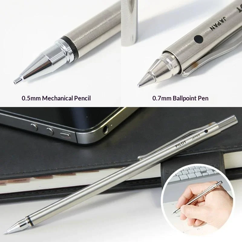 Zestaw do journalingu Pilot Birdie Mini, długopis 0,7 mm i ołówek automatyczny 0,5 mm, ultracienki metalowy zestaw do planerów i notatników podróżniczych. — zdjęcie produktu 3