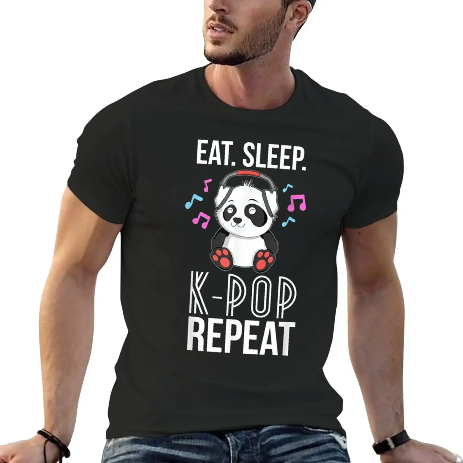 

Eat Sleep K-Pop Repeat Teens Panda Kpop Quote Gift T-Shirt plus size t shirts t shirt man T-shirt short summer tops mens t shirt