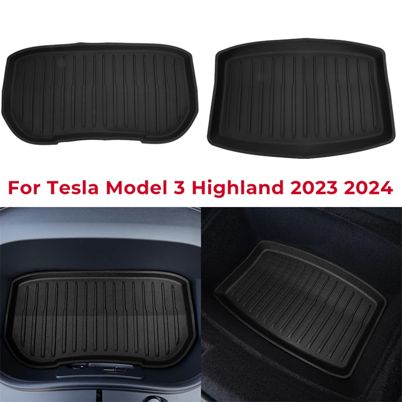 Передние накладки для багажника Tesla New Model 3 + Highland 2023 2024, задний нижний багажник из ТПЭ, коврики Frunk, модель 3, водонепроницаемые