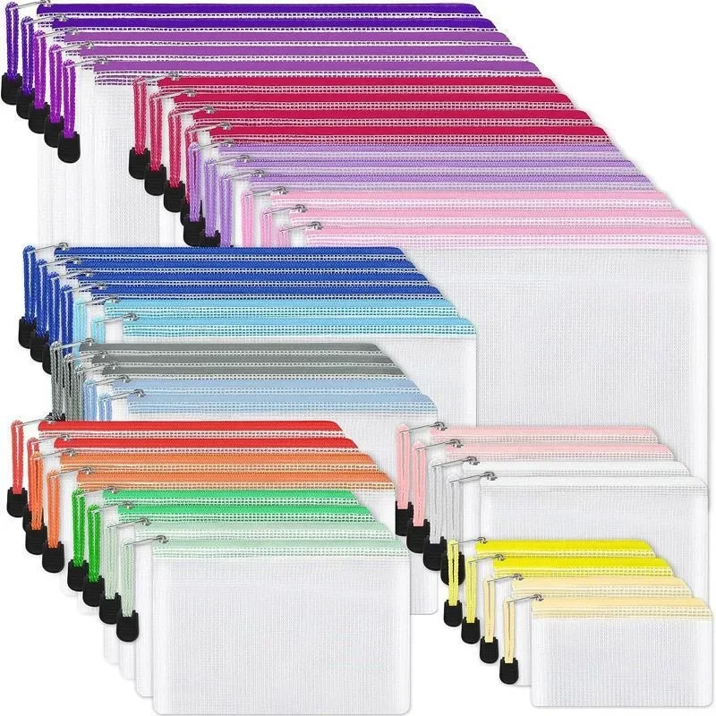 3/5PCS Stationery Storage Bag Folder File Mesh Zipper Pouch A3 A4 A5 A6 Document Bag Zip File Folders School Office Supplies