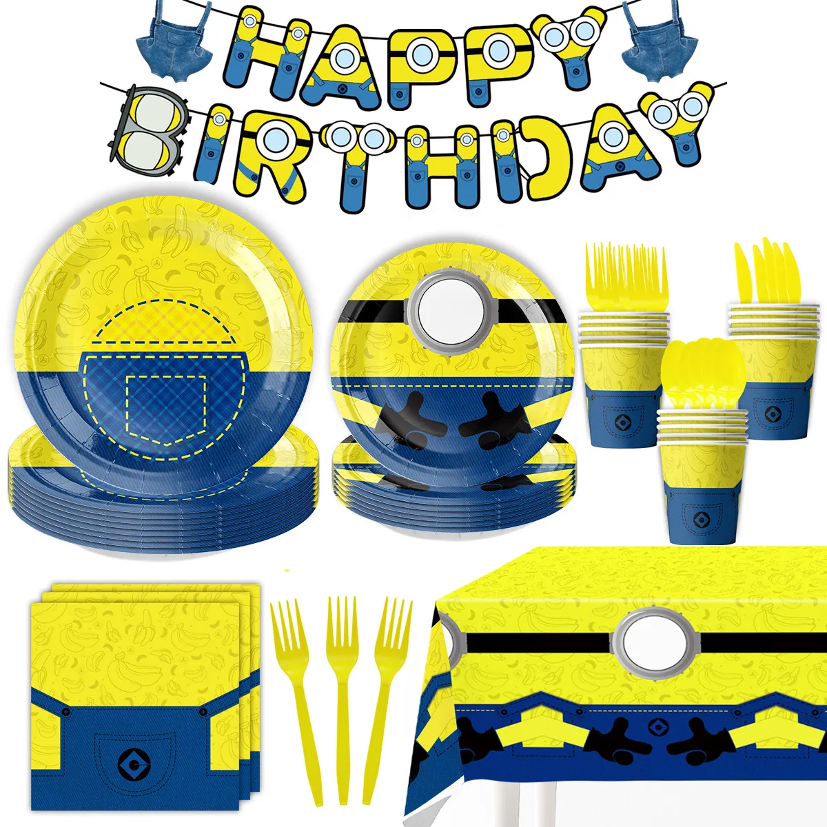 Despicable Me Minions Theme Birthday Decorations Party Supplies Disposable Tableware Paper Napkins Cups Plates Tablecloths Straw