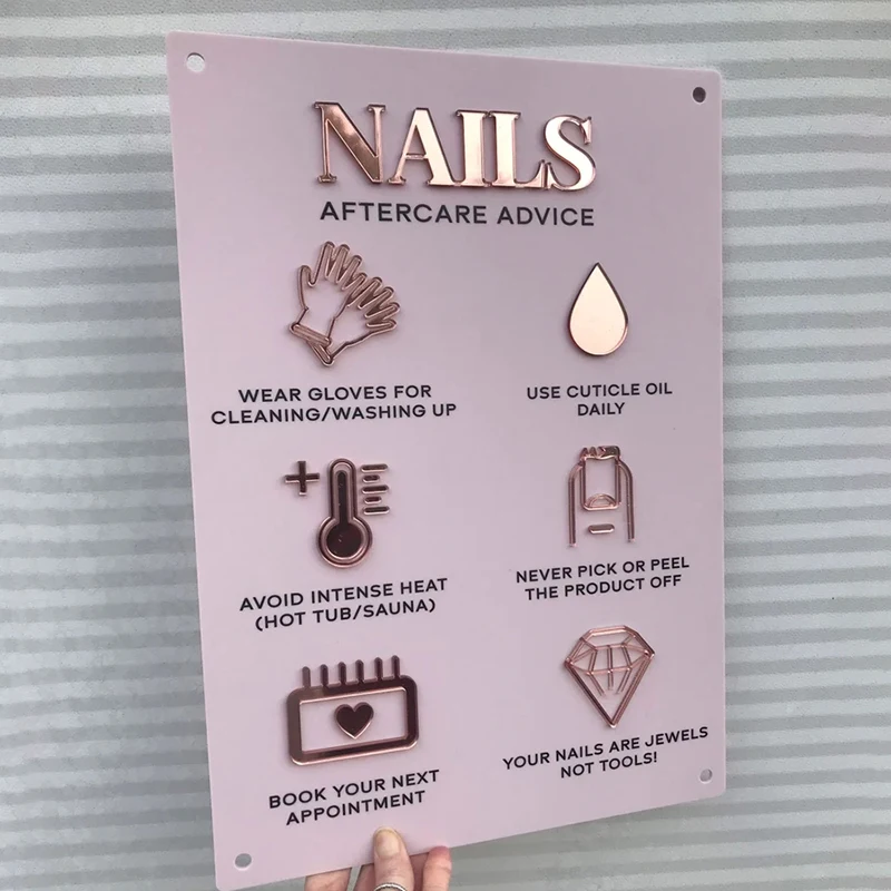 Acrylic Business Logo Nail Aftercare Advice Sign A3 Size Beauty Salon Aesthetic Decor Manicure Store Plaque Perspex Wall Signage