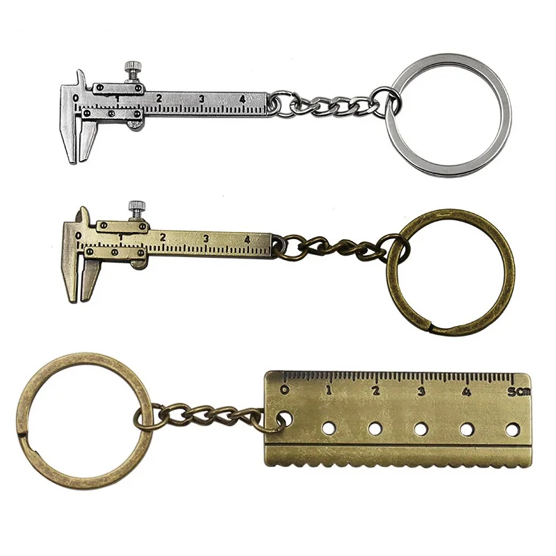 100Pcs Mini Vernier Caliper Keychain Keyring Alloy 3D Movable Precision Miniature Pocket Vernier Caliper Wedding Party Favor