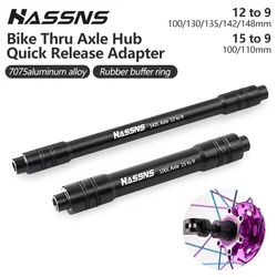 HASSNS MTB Thru Axle Adapter Mountain Bike Shaft Rear Hub Skewers 12 to 9mm 15 To 9MM Thru Axle Adapter Bicycle Wheel Axishub