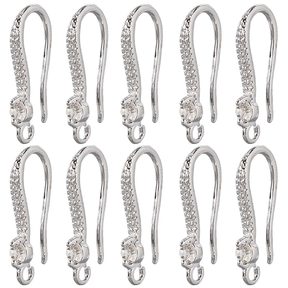 60Pcs Rhinestone Earring Hooks Brass Ear Wires Small White K Earwire Drop Dangle Findings with Open Hole Fish Bulk Earrings